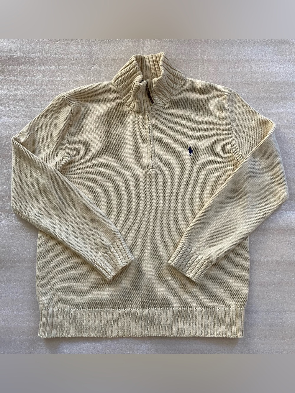 Vintage Polo Ralph Lauren Men's Quarter-Zip Cotton Cream Knit Sweater Size L